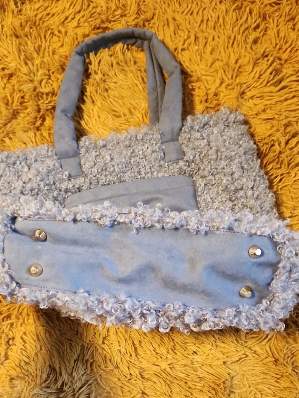 NWOT Light Blue Faux Shearling Tote with Front Pocket